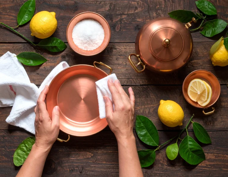 Before and after cleaning copper teapot