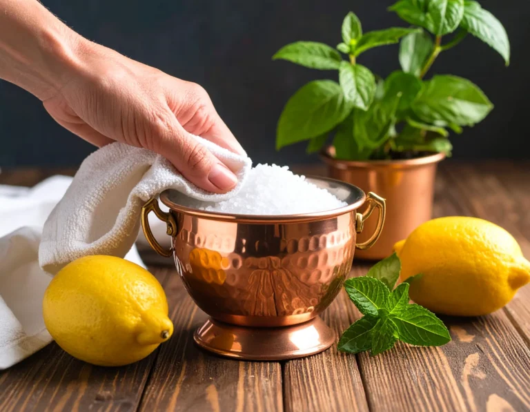 Hand-polishing red copper vase with vinegar