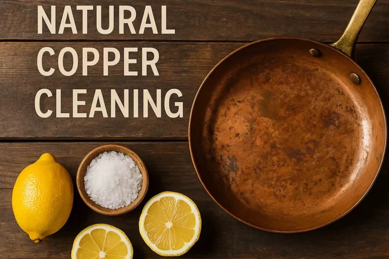 Cleaning tarnished copper pan using lemon and baking soda